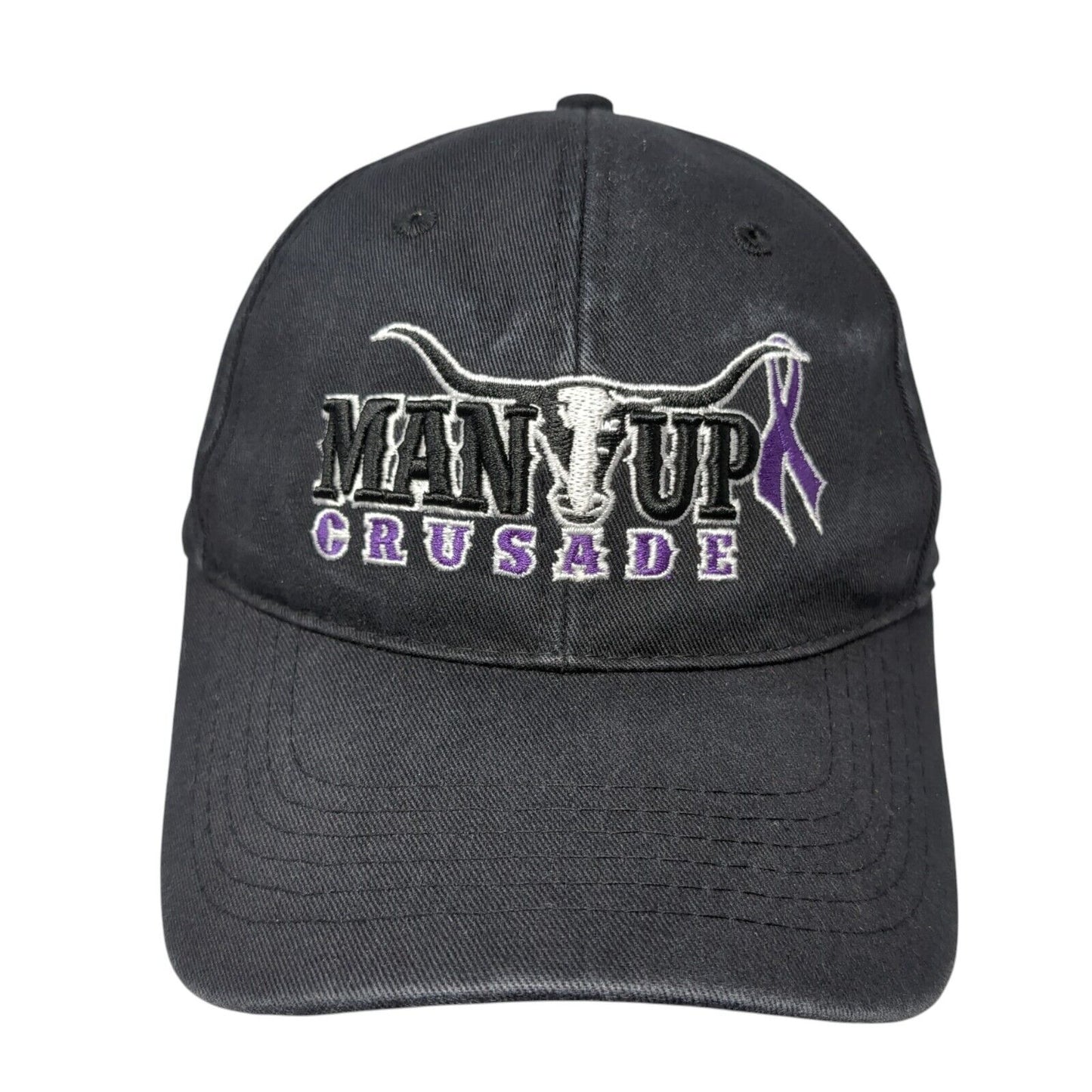 Man Up Crusade Strapback Hat Black One Size Adjustable Embroidered