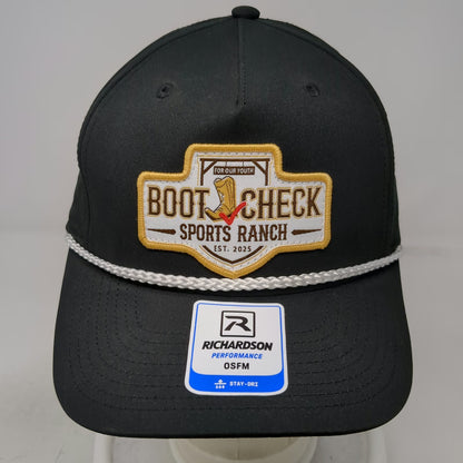 Richardson 5 Panel Black Hat One Size Boot Check Sports Ranch Rope Snapback