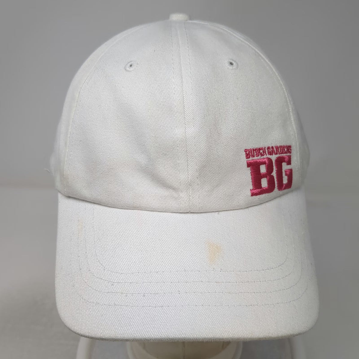 Busch Gardens Baseball Cap White One Size Pink BG Side Embroidery Strapback Hat