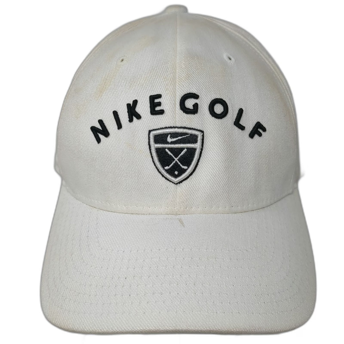 Nike Baseball Cap White XL Shield Logo Embroidered Flexfit Swoosh Golf Hat