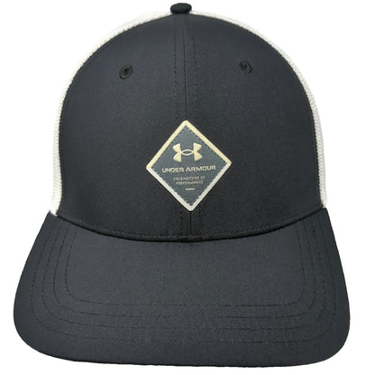 Under Armour Trucker Hat Black One Size Mesh Snapback Diamond Patch Curved Brim