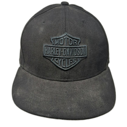 New Era Baseball Cap Black 7 1/2 Fitted Harley-Davidson Logo Embroidered Hat