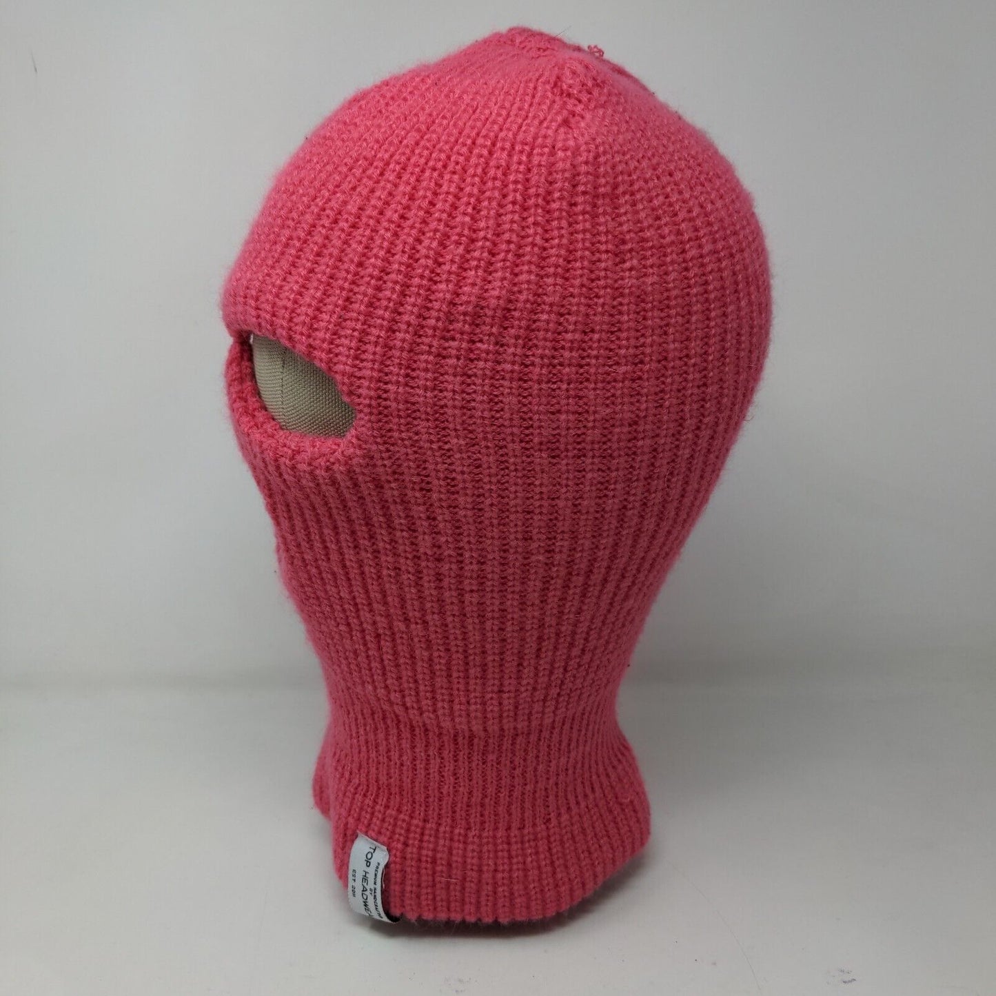 Top Headwear Women's Knit Facemask Hat Pink Patch Logo Eye Mouth Holes