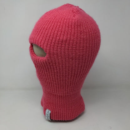 Top Headwear Women's Knit Facemask Hat Pink Patch Logo Eye Mouth Holes