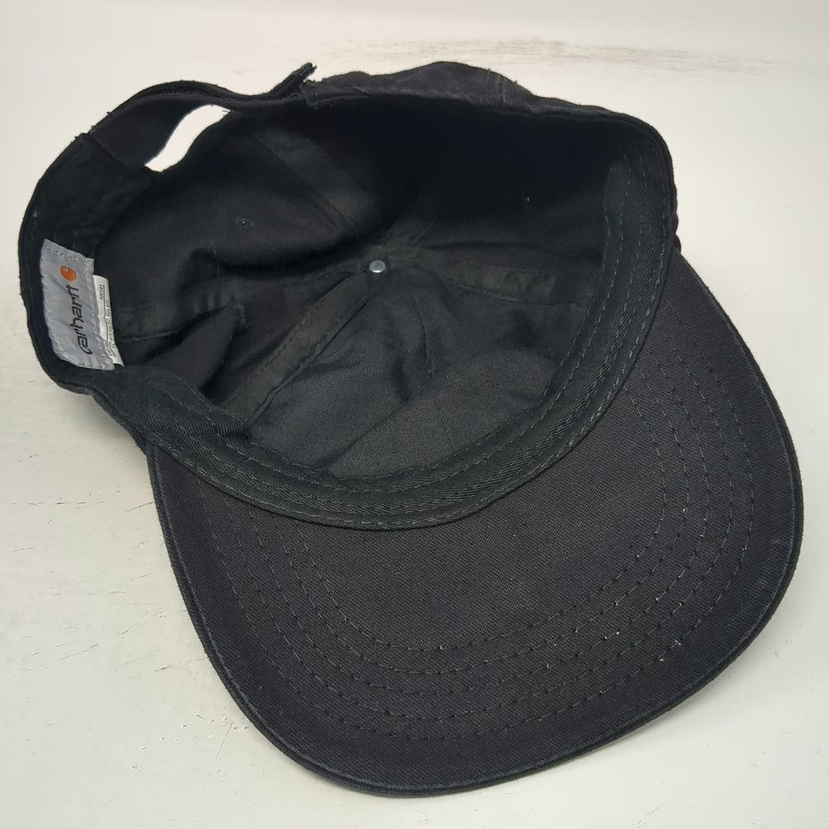 Carhartt Baseball Cap Black One Size Leather Patch Strapback Hat Logo Adjustable