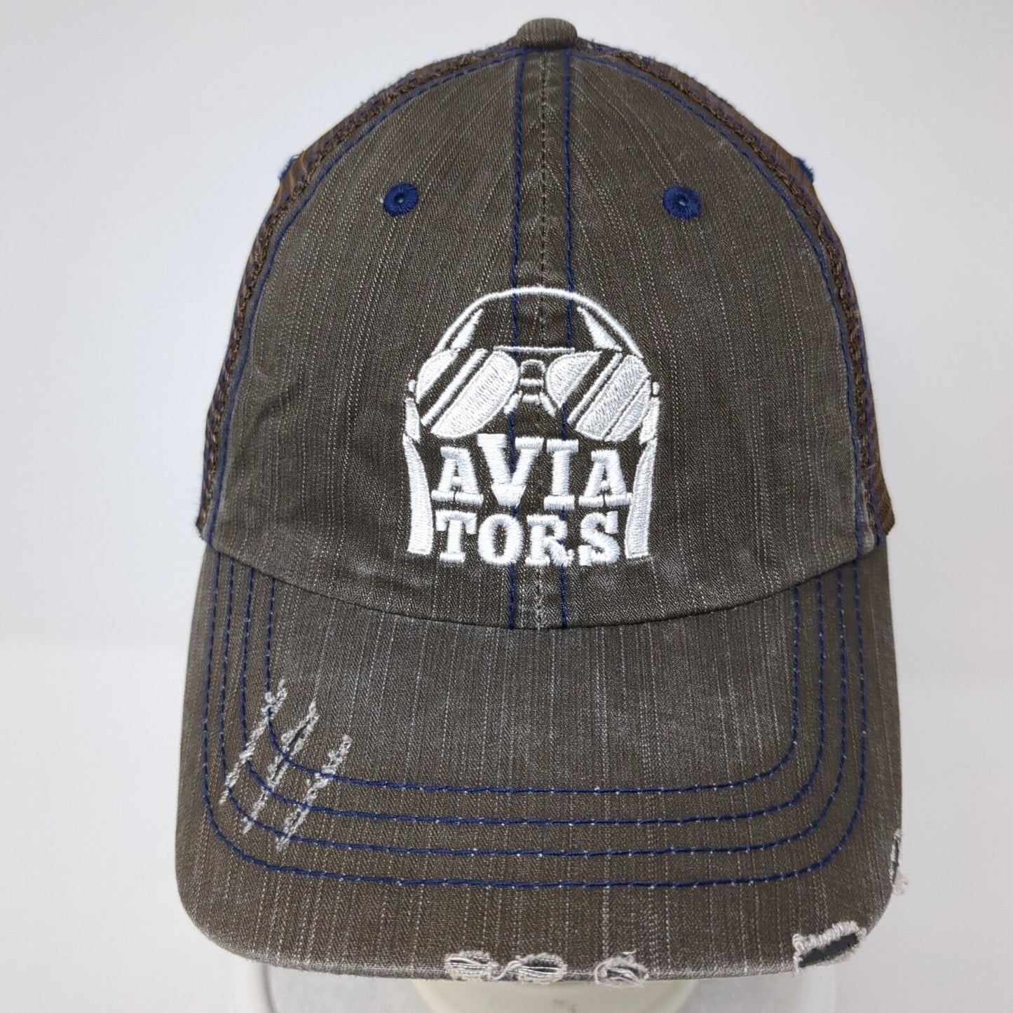 Aviators Strapback Trucker Hat Brown One Size Adjustable Distressed Mesh Back