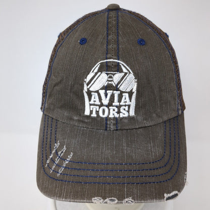 Aviators Strapback Trucker Hat Brown One Size Adjustable Distressed Mesh Back