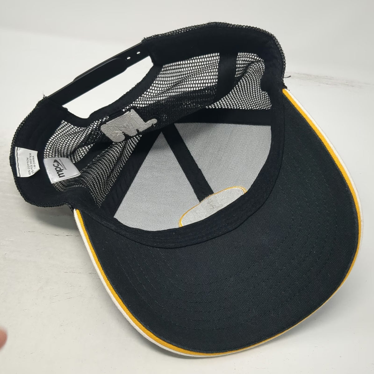 MPC Trucker Hat Black One Size Caterpillar Snapback Mesh Back Patch Stars Logo