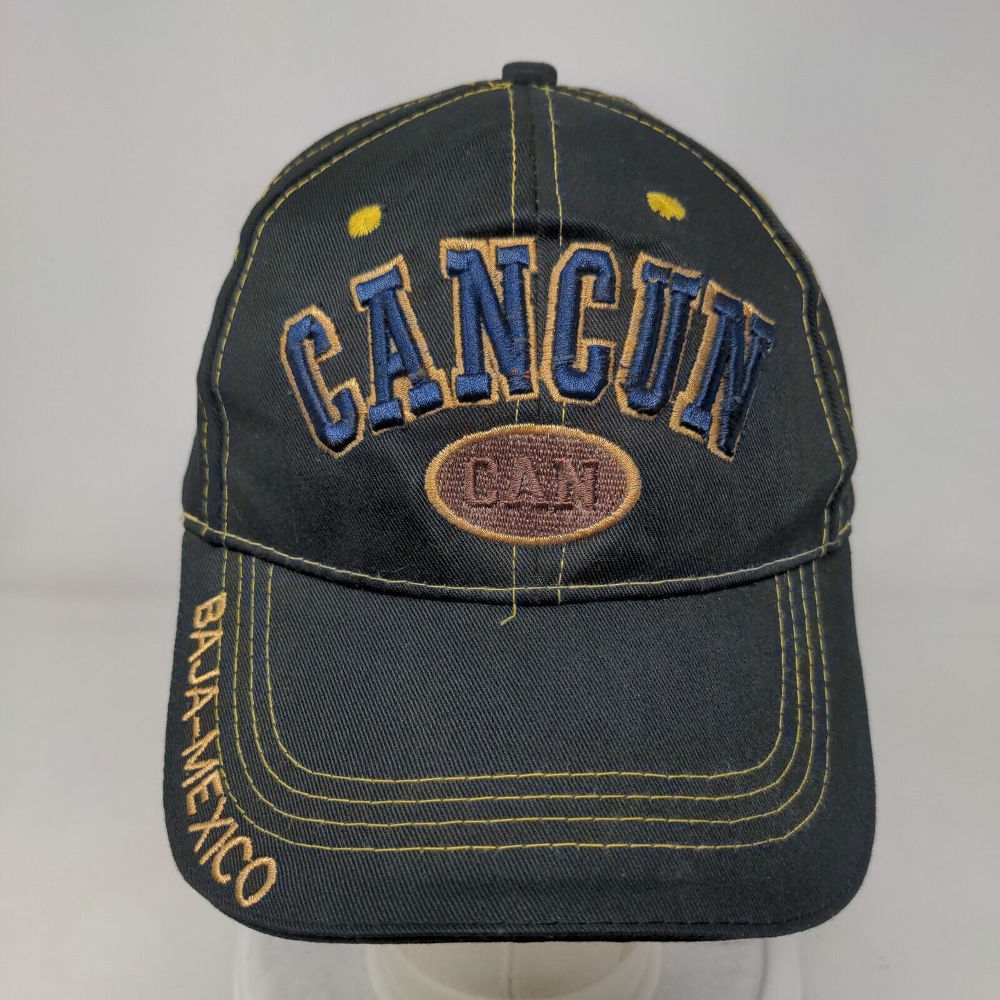 Cancun Baja-Mexico Slideback Hat Black One Size Adjustable Embroidered Cotton