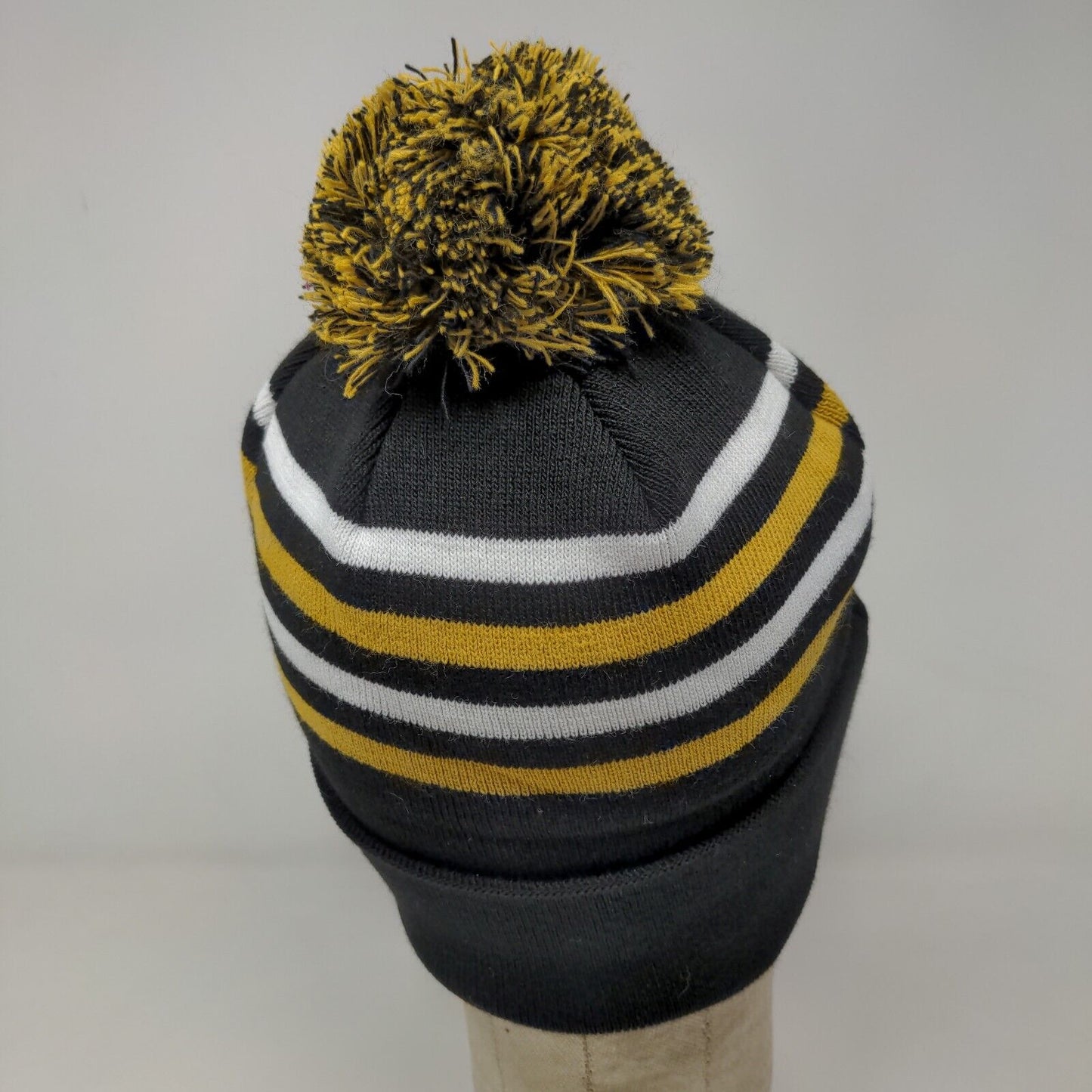 Men's Knit Beanie Hat Black Gold Striped  2022 Indianapolis Host Committee
