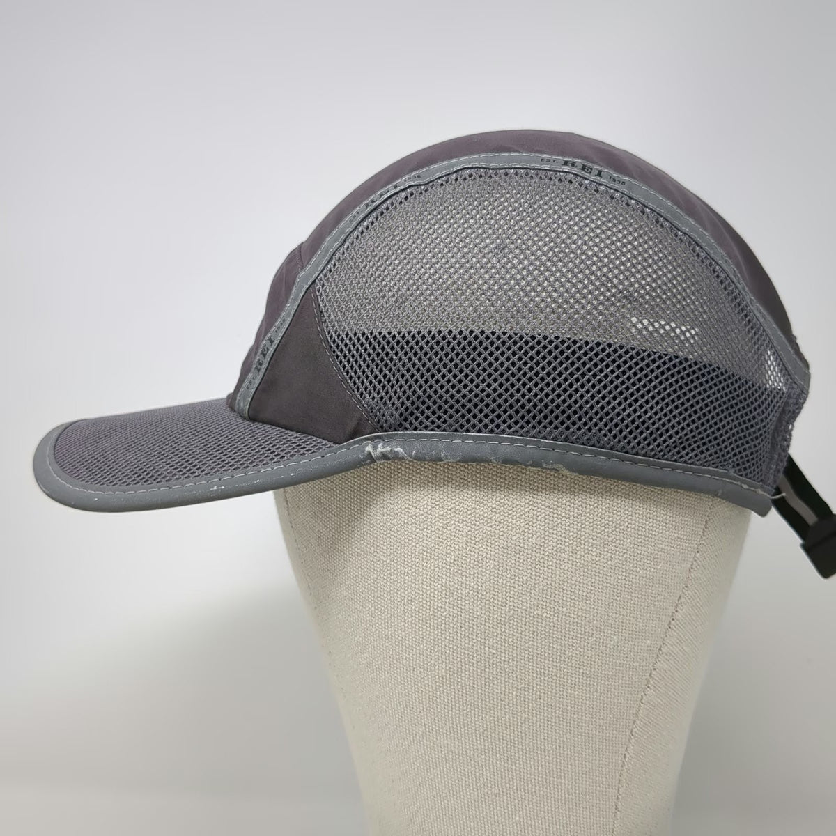 REI Baseball Cap Gray One Size Reflective Trim Mesh Panels Strapback Running Hat