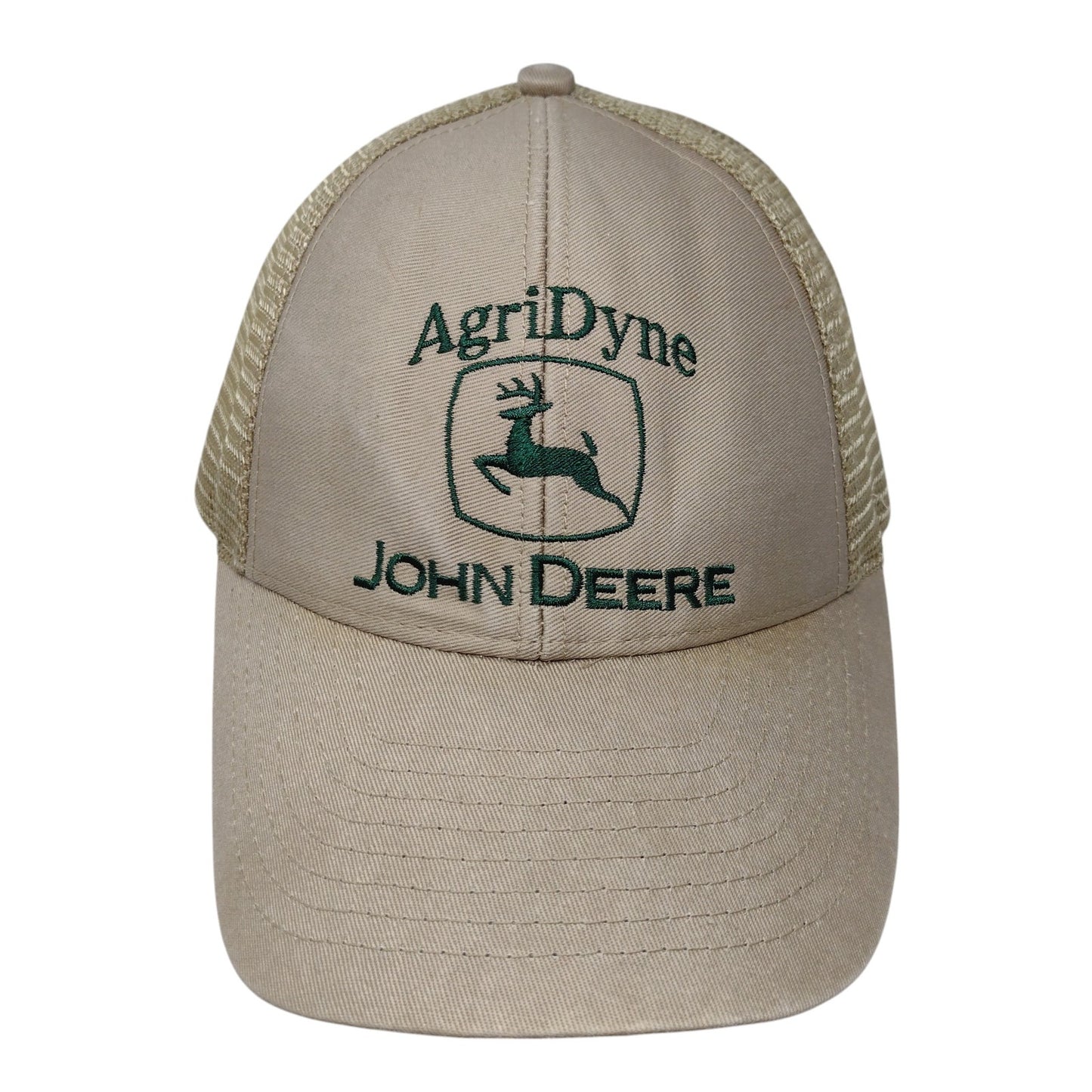 AgriDyne John Deere Snapback Mesh Back Trucker Hat Tan Embroidered Logo