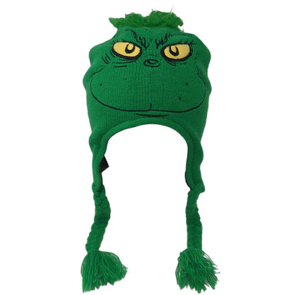 Dr. Seuss The Grinch Knit Beanie Hat Green One Size Braided Embroidered