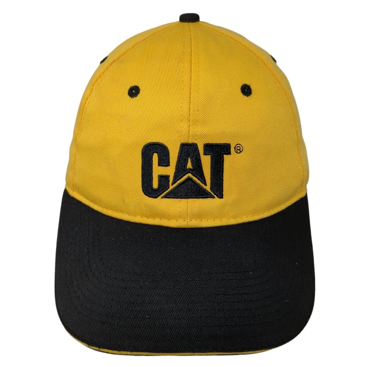CAT Strapback Hat Yellow One Size Adjustable Embroidered Vented Holes 6 Panel