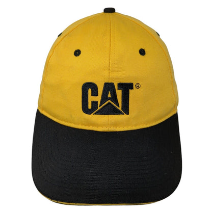 CAT Strapback Hat Yellow One Size Adjustable Embroidered Vented Holes 6 Panel
