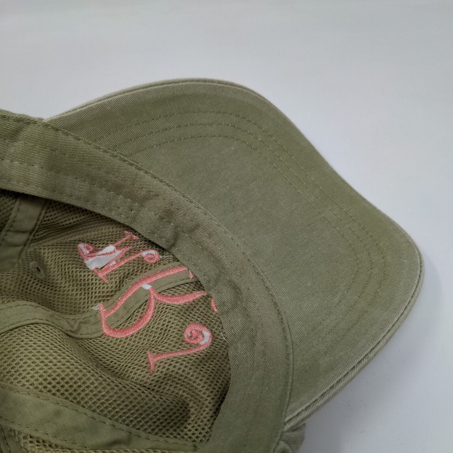 MRJ Slideback Hat Tanish-Green One Size Adjustable Mesh Lined Embroidered Adams