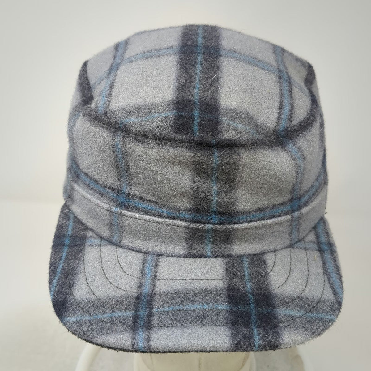 Stormy Kromer Gray Plaid Army Cap 7 1/8 Wool Made in USA Hat Blue Black Fitted