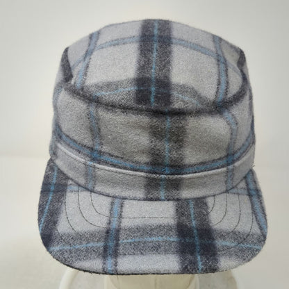 Stormy Kromer Gray Plaid Army Cap 7 1/8 Wool Made in USA Hat Blue Black Fitted