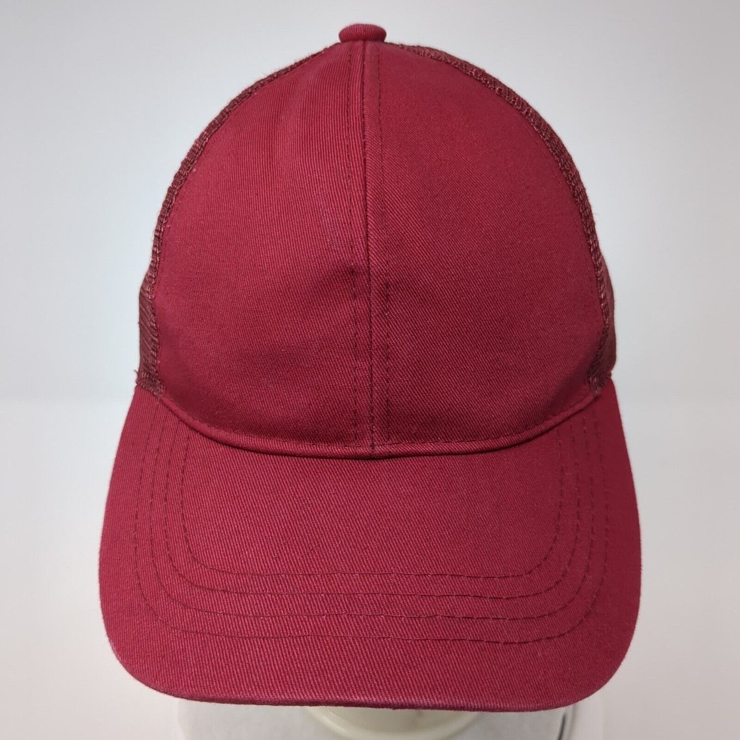 C.C. Strapback Ponyback Trucker Hat Red One Size Adjustable Mesh Back Blank