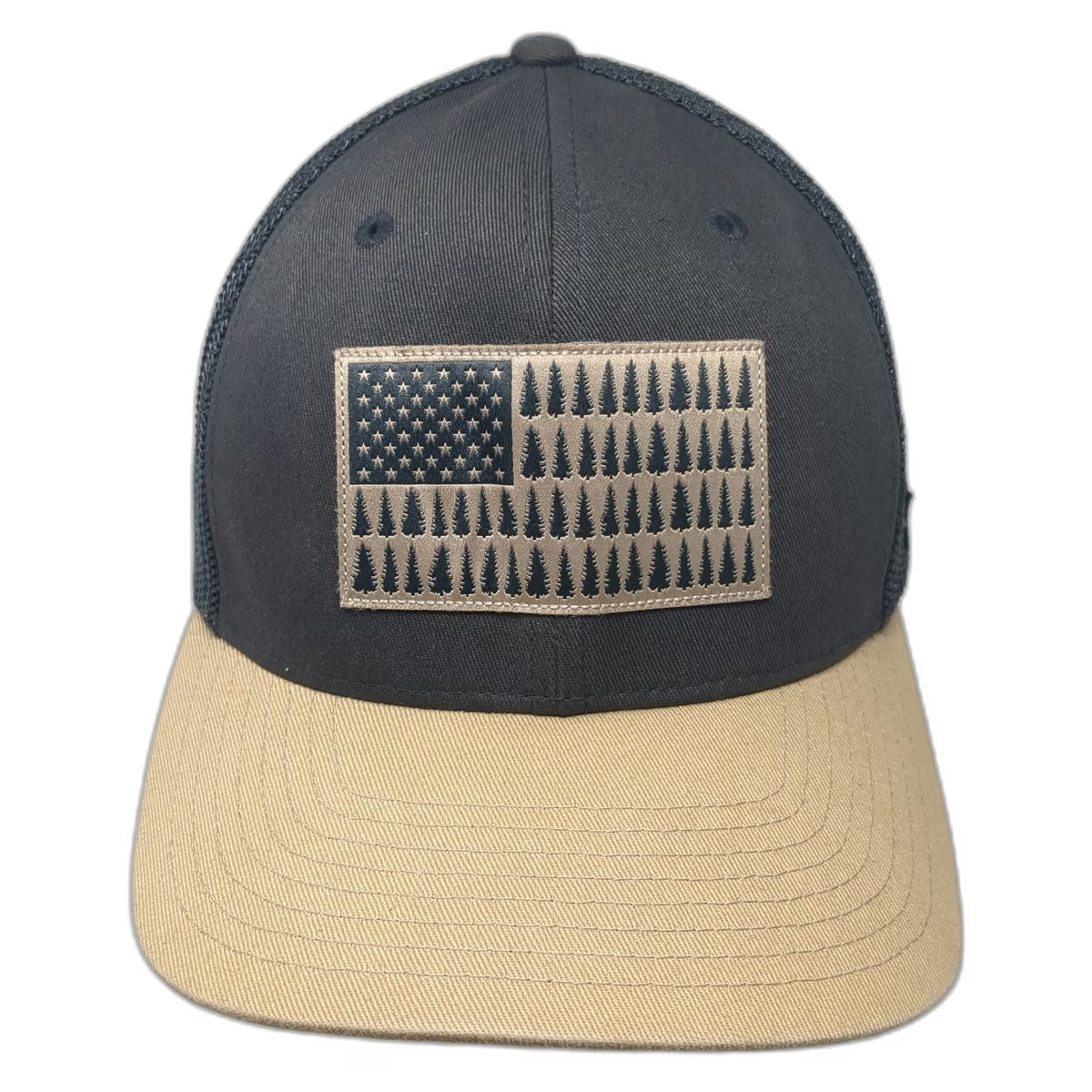 Columbia Baseball Cap Gray XL Mesh Flag Trees Pine Fitted Hat Outdoors Hiking