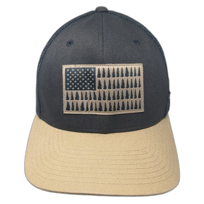Columbia Baseball Cap Gray XL Mesh Flag Trees Pine Fitted Hat Outdoors Hiking