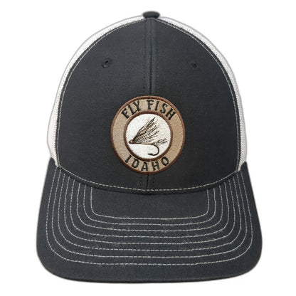 Richardson Trucker Hat Black White One Size Fly Fish Idaho Patch Mesh Snapback