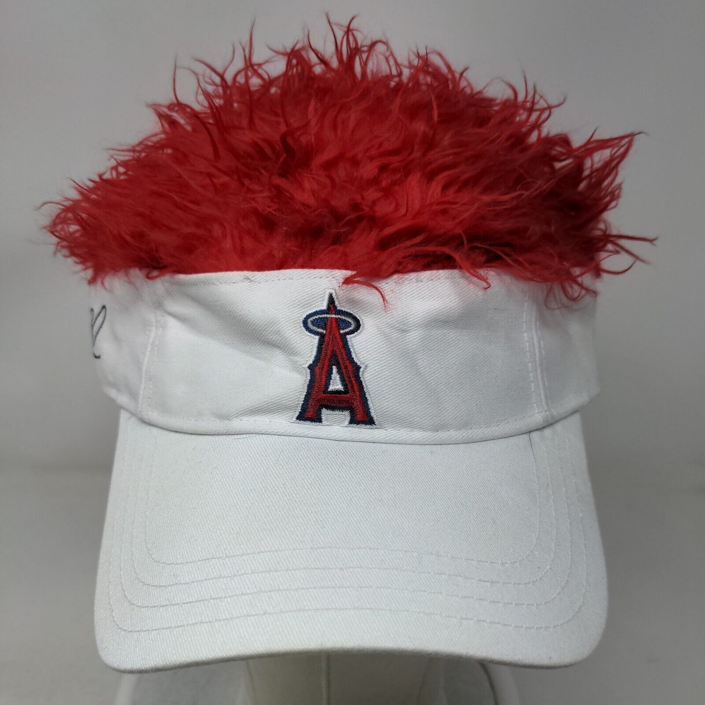 Flair Hair Sun Visor Hat Cap White Red Los Angeles Angels Embroidered Logo MLB