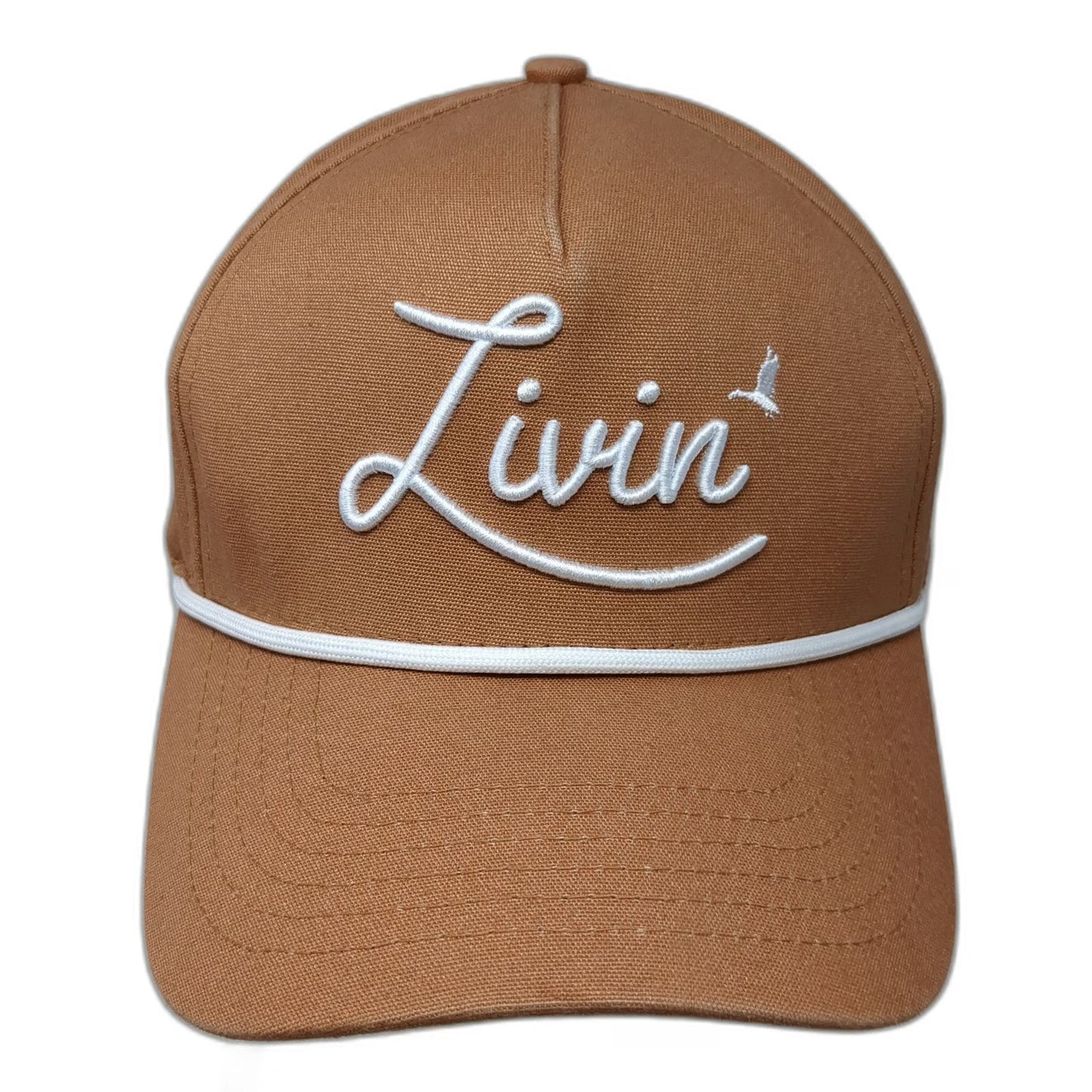 Too Turnt Trucker Brown Hat One Size Livin Script White Rope Snapback Cotton