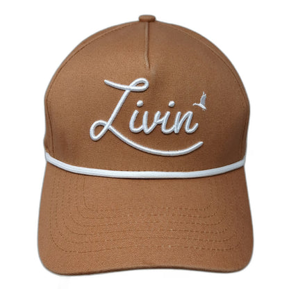 Too Turnt Trucker Brown Hat One Size Livin Script White Rope Snapback Cotton
