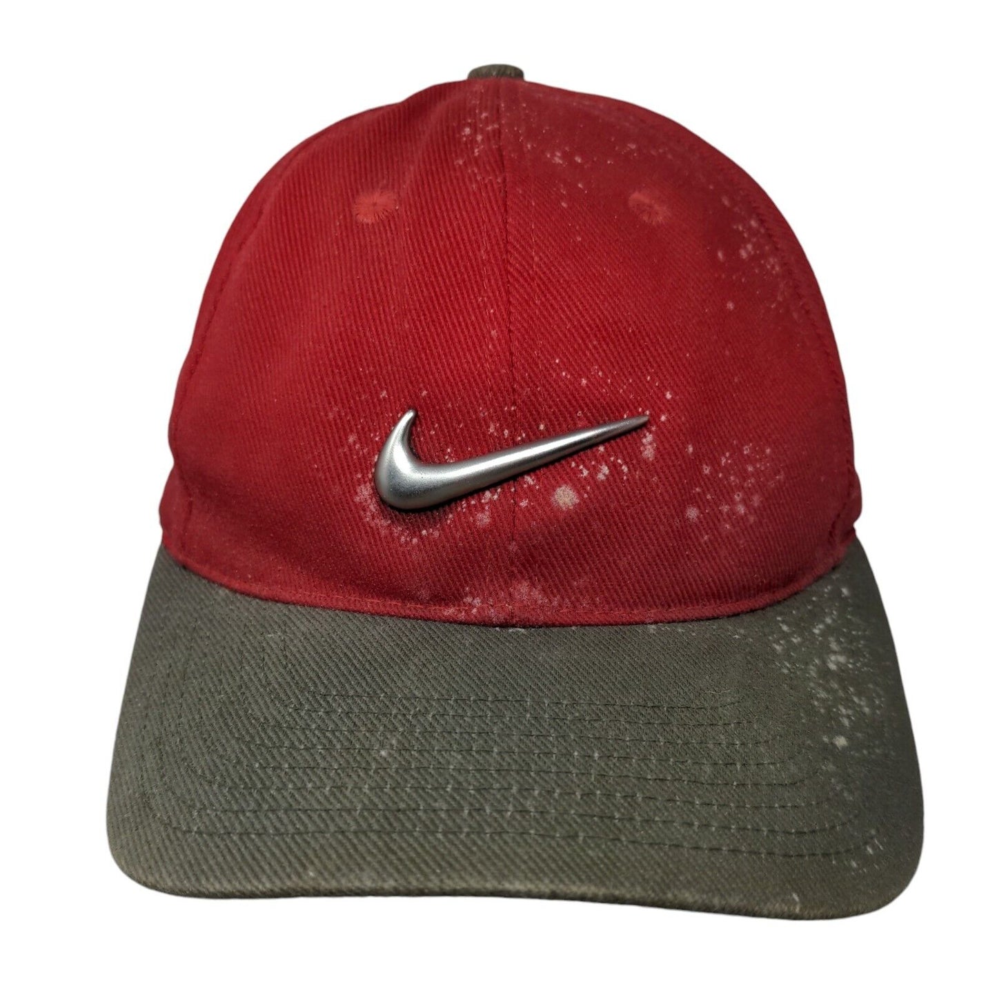 Nike Strapback Hat Red OSFA Emblem Embroidered Swoosh Vented Holes 6 Panel