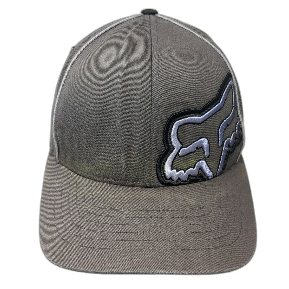 Fox Racing Baseball Cap Gray M Fitted Flexfit Embroidered Head Logo Athletic Hat