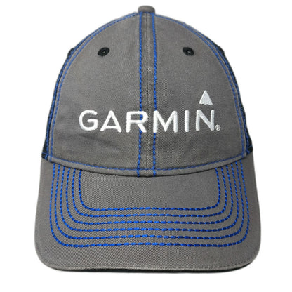Garmin Trucker Hat Gray One Size Mesh Snapback Blue Contrast Stitching Logo