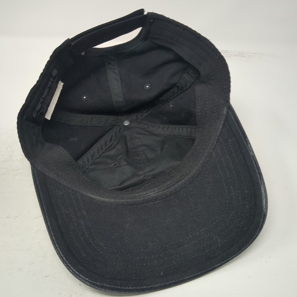 Carhartt Baseball Cap Black One Size Leather Patch Strapback Logo Canvas Hat