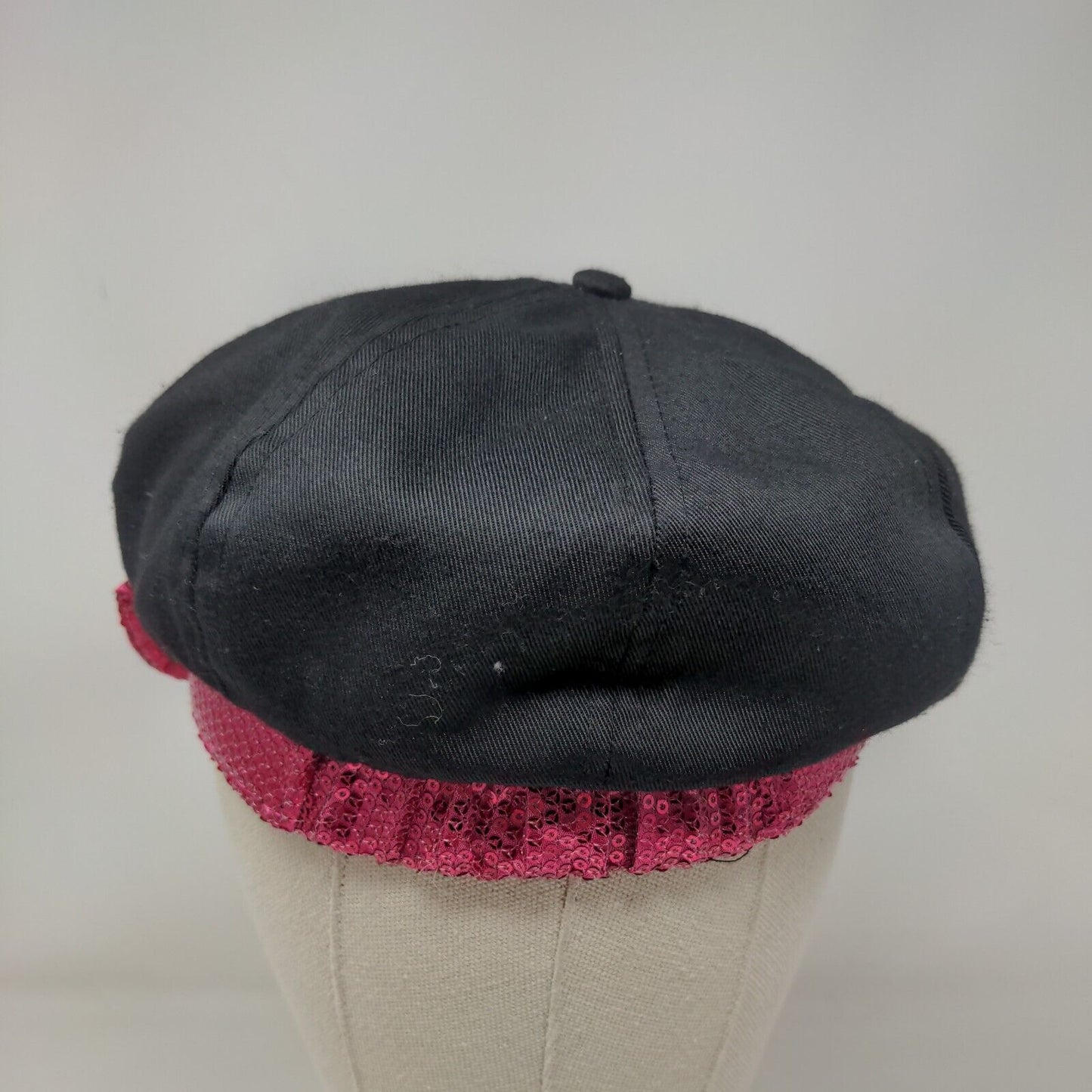 Beret With Bill and Bow Sparkly Bling Black Pink Unbranded 100% Polyester