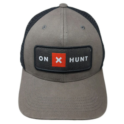 onX Hunt Trucker Hat Gray Black One Size Mesh Back Topographic Patch Snapback