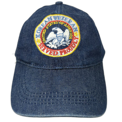 Baseball Cap Blue One Size Korean War Veteran Patch Denim Strapback Eagle Hat