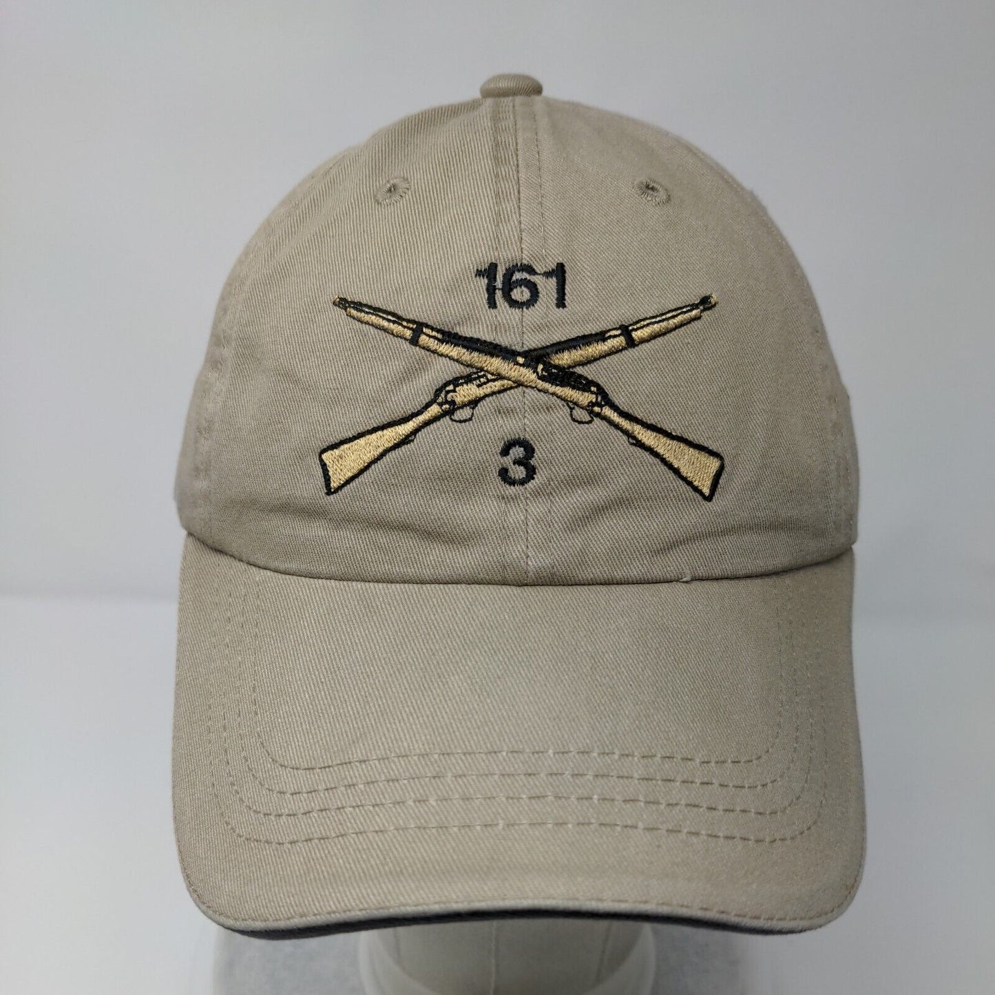 Crossed Rifles Strapback Hat Tan One Size First In War First In Peace