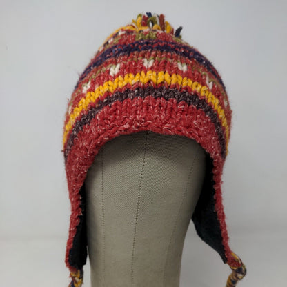 Artesanias Inc Men's Knit Beanie Trapper Hat Multicolor Wool Blend Made Ecuador