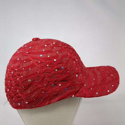 Glitter Sequin Strapback Hat Red One Size Adjustable Vented Holes 6 Panel