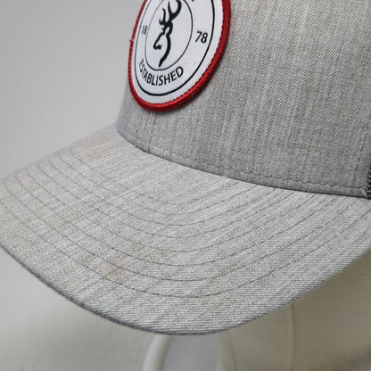 Browning Trucker Hat Gray One Size Mesh Snapback Buckmark Logo Patch Red Rim