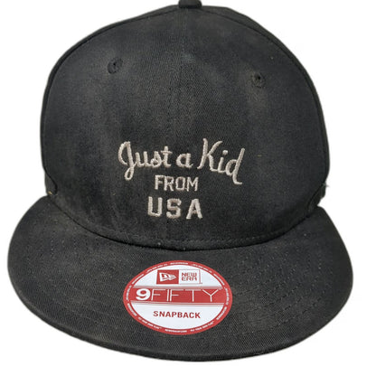 New Era Snapback Black One Size Hat Just a Kid From USA Powerade Blue Flat Brim