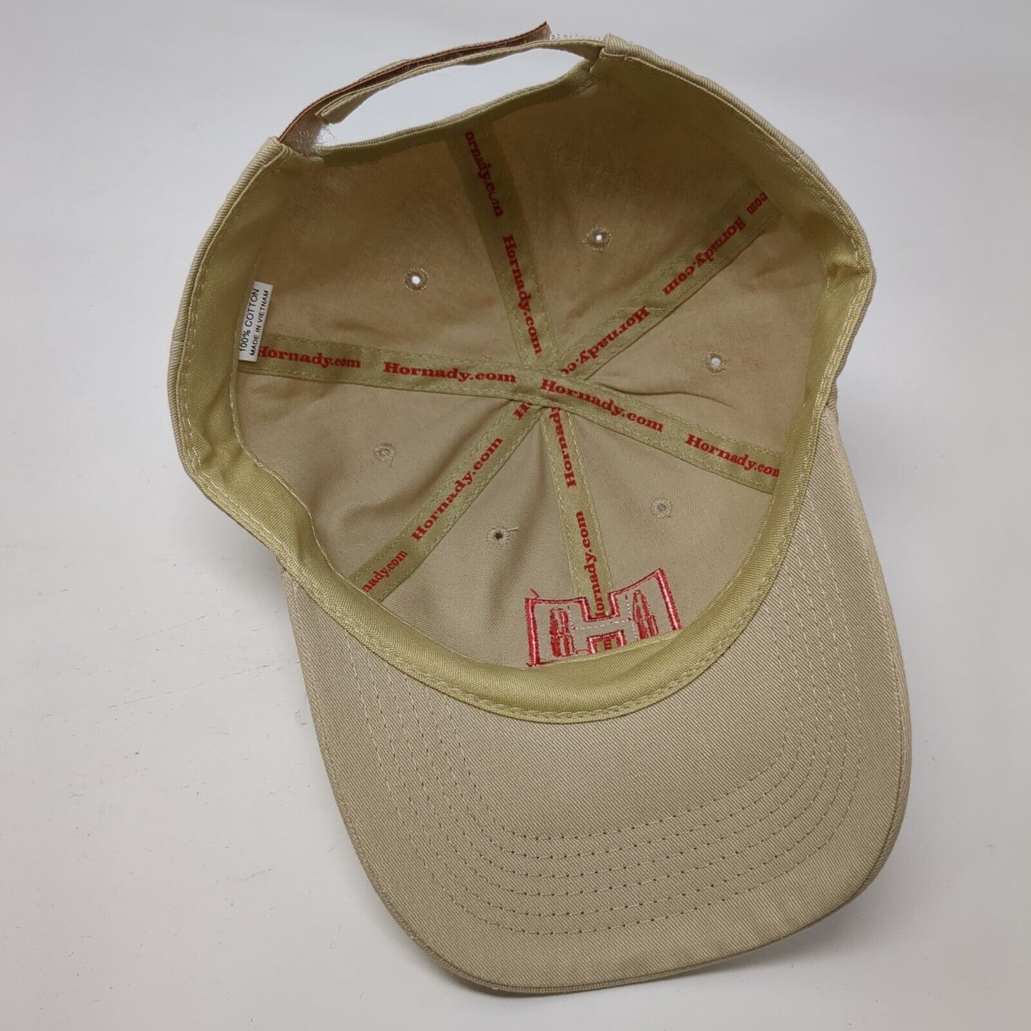 Hornady Strapback Hat Tan OSFA Adjustable Embroidered Vented Holes Cotton
