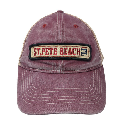 St. Pete Beach FL Trucker Hat Red OS Adjustable Embroidered Mesh Back Alhys