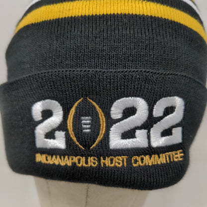 Men's Knit Beanie Hat Black Gold Striped  2022 Indianapolis Host Committee