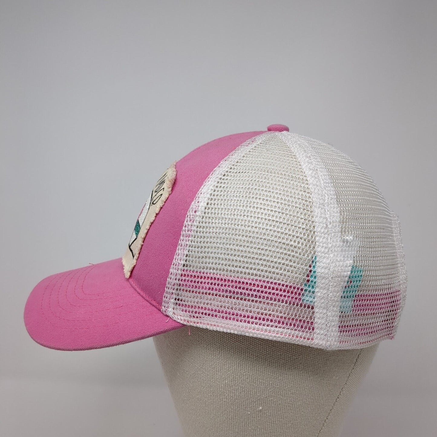 Happy Camper Snapback Trucker Hat Pink One Size Adjustable Mesh Back WB
