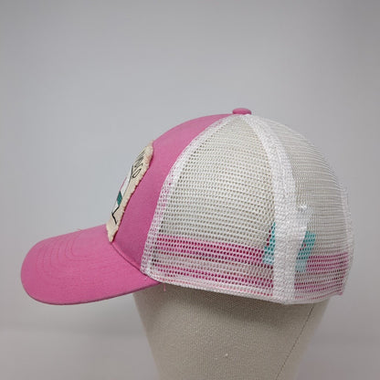 Happy Camper Snapback Trucker Hat Pink One Size Adjustable Mesh Back WB