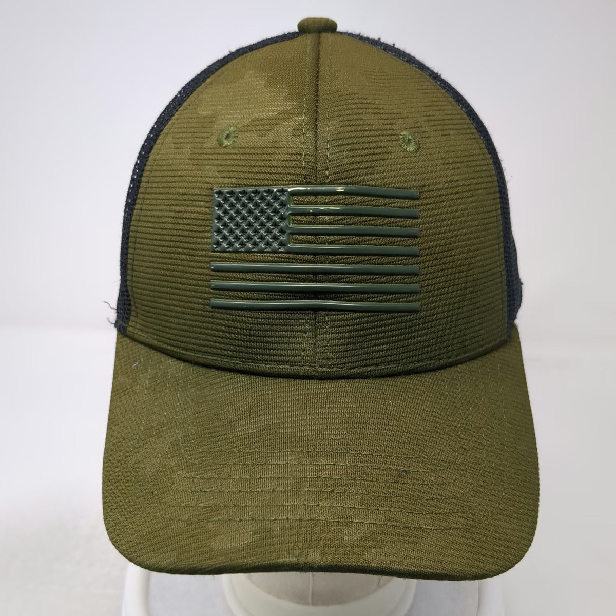 Runs Deep Tactical Trucker Hat Green Black One Size Mesh Snapback American Flag