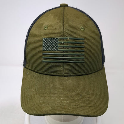 Runs Deep Tactical Trucker Hat Green Black One Size Mesh Snapback American Flag