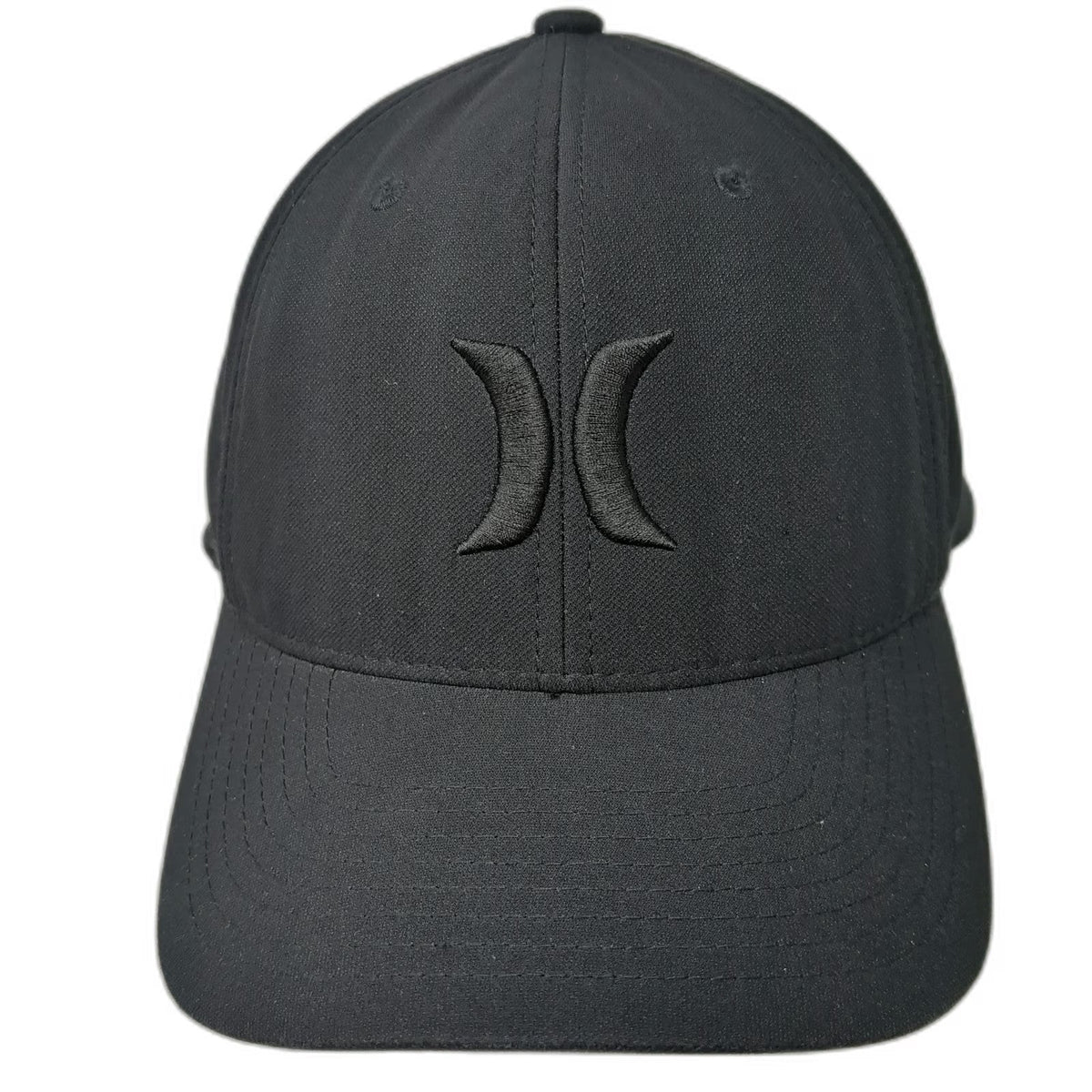 Hurley Baseball Cap Black XL Flexfit Embroidered Logo Curved Bill Polyester Hat