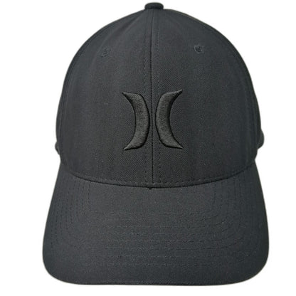 Hurley Baseball Cap Black XL Flexfit Embroidered Logo Curved Bill Polyester Hat